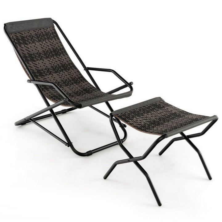 Hommoo Patio PE Wicker Rocking Chair with Armrests and Metal Frame, Outdoor Glider Chair Cushion Lawn, Gray Image 1