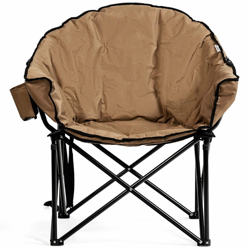 Hommoo Folding Camping Moon Padded Chair with Carrying Bag-Brown, Outdoor Camping Chairs for Adult Hiking Fishing Beach Image 1