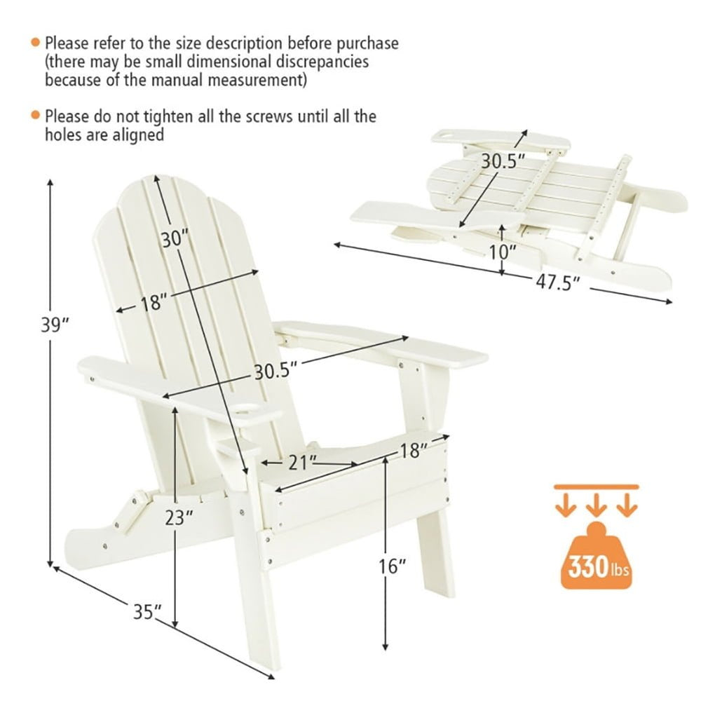 Hommoo Folding Adirondack Chair, Foldable Weather Resistant Patio Chair with Built-in Cup Holder-White Image 2