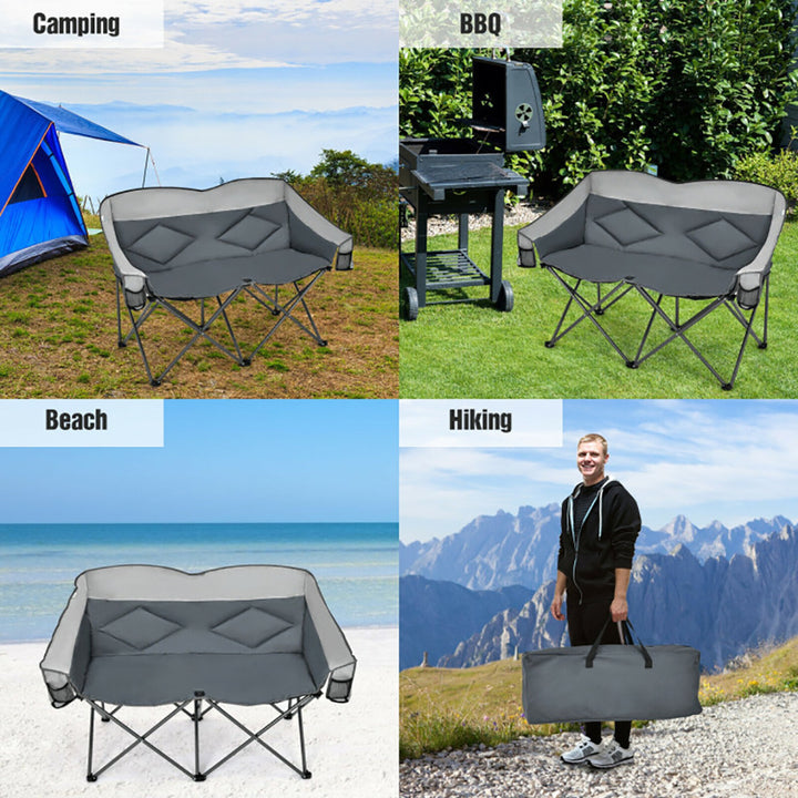 Hommoo Folding Camping Chair with Bags and Padded Backrest-Gray, Outdoor Camping Chairs for Adult Hiking Fishing Beach Image 3