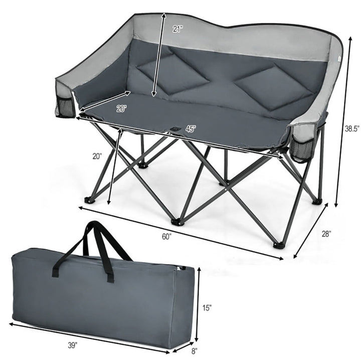 Hommoo Folding Camping Chair with Bags and Padded Backrest-Gray, Outdoor Camping Chairs for Adult Hiking Fishing Beach Image 4