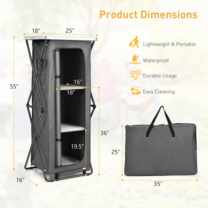 Hommoo Folding Camping Storage Cabinet with 3 Shelves and Carry Bag-XL Image 2