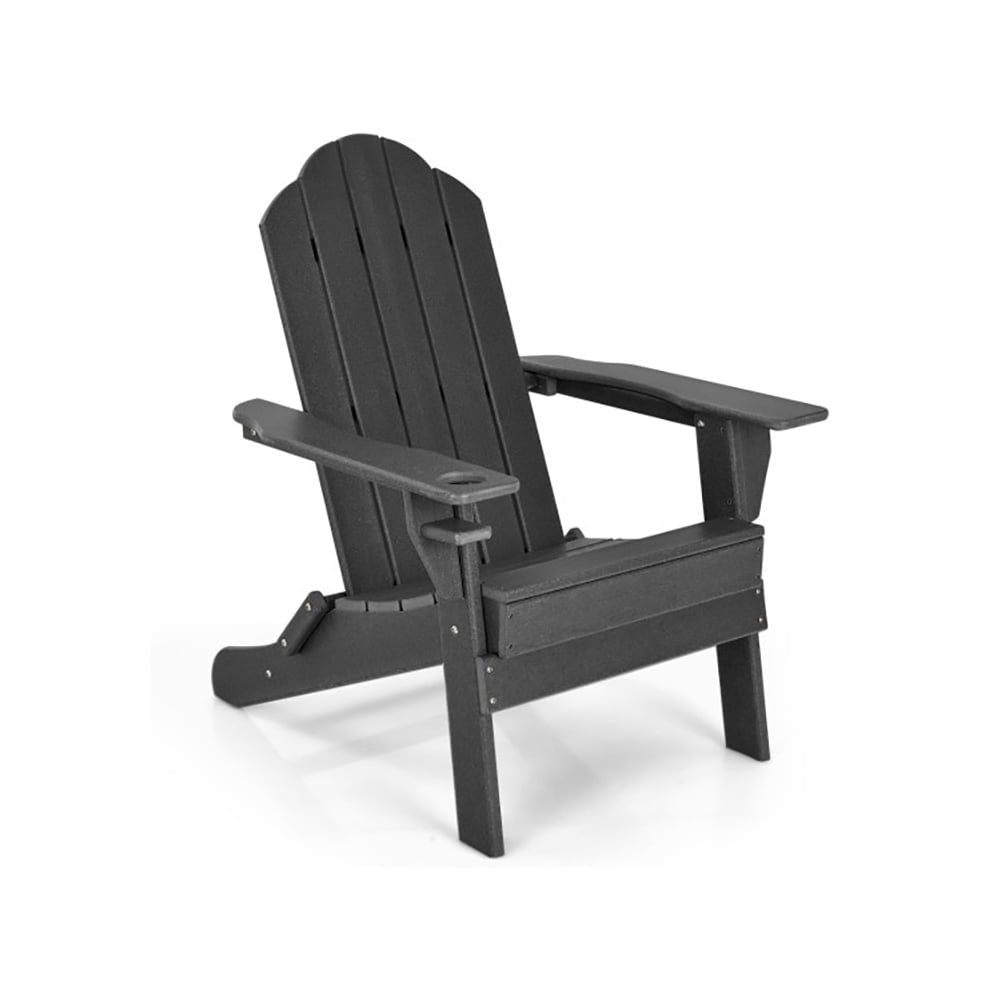 Hommoo Folding Adirondack Chair, Foldable Weather Resistant Patio Chair with Built-in Cup Holder-Black Image 5