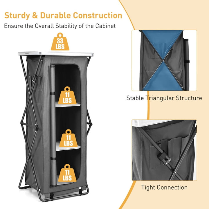 Hommoo Folding Camping Storage Cabinet with 3 Shelves and Carry Bag-XL Image 3