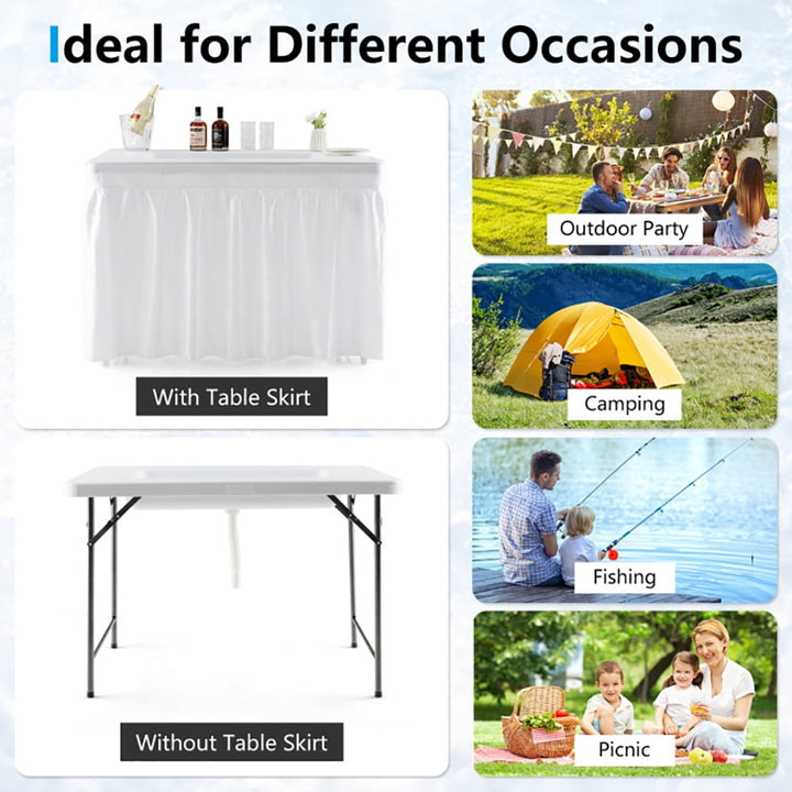 Hommoo 4 Feet Folding Ice Bin Table with Skirt for Camping Picnic Wedding-White,Folding Dining Table for Patio Pool Park Image 4