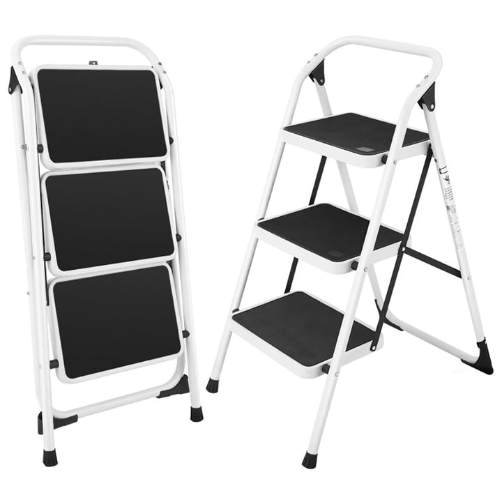 Hommoo Step Ladder, Folding Step Stool, Stepladders,Folding 3-Step Ladder with Handgrip and Anti-Slip Platform Image 1