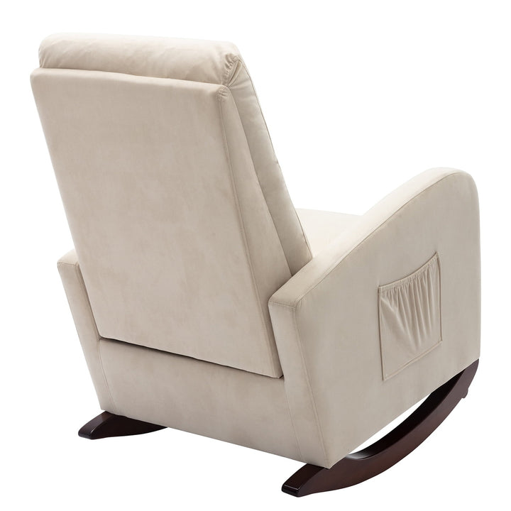 Hommoo Baby Room High Back Rocking Chair Nursery Chair, Comfortable Rocker Fabric Padded Seat, Beige Image 3