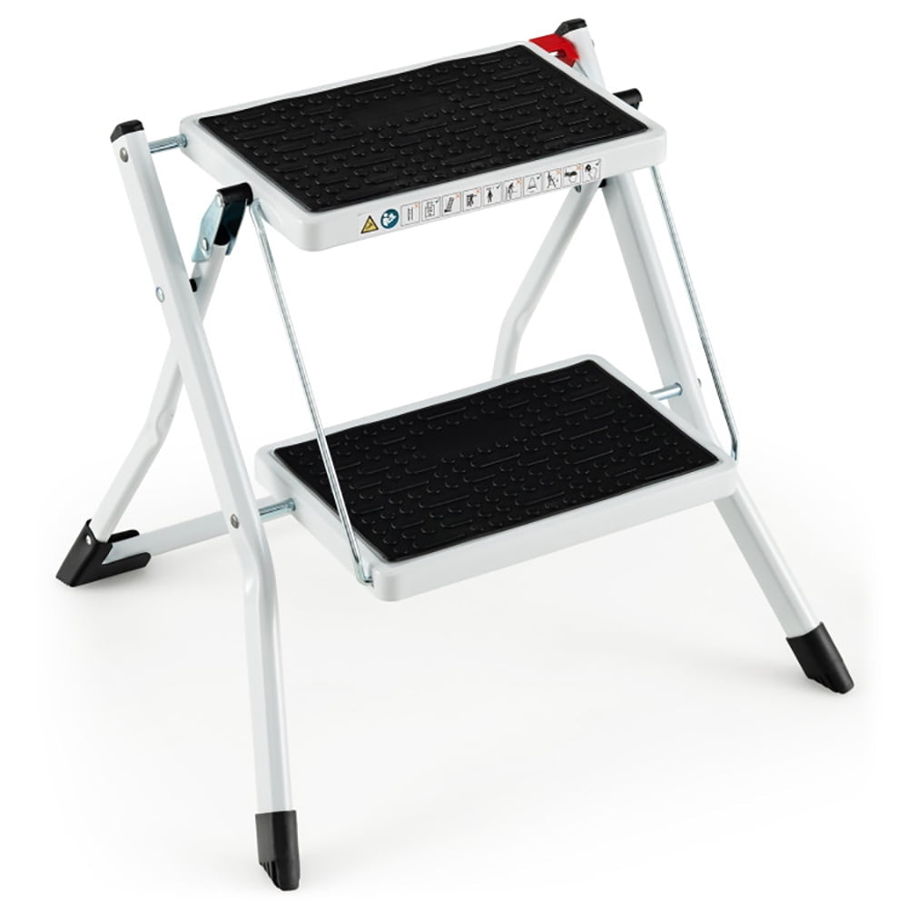 Hommoo Step Ladder, Folding Step Stool, Stepladders,Folding 2 Step Ladder wiht Anti-Slip Pedal and Large Foot Pads-Black Image 1