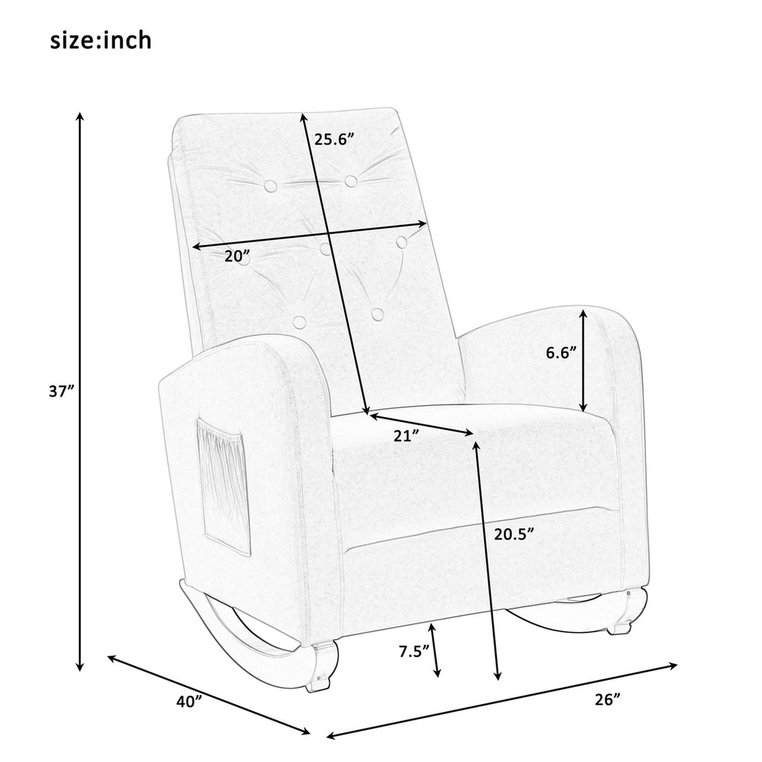 Hommoo Baby Room High Back Rocking Chair Nursery Chair, Comfortable Rocker Fabric Padded Seat, Beige Image 5