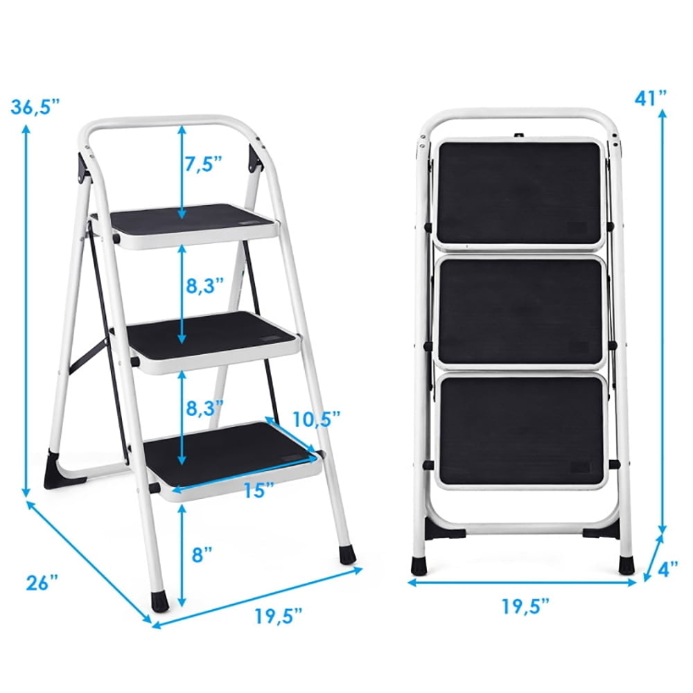 Hommoo Step Ladder, Folding Step Stool, Stepladders,Folding 3-Step Ladder with Handgrip and Anti-Slip Platform Image 5