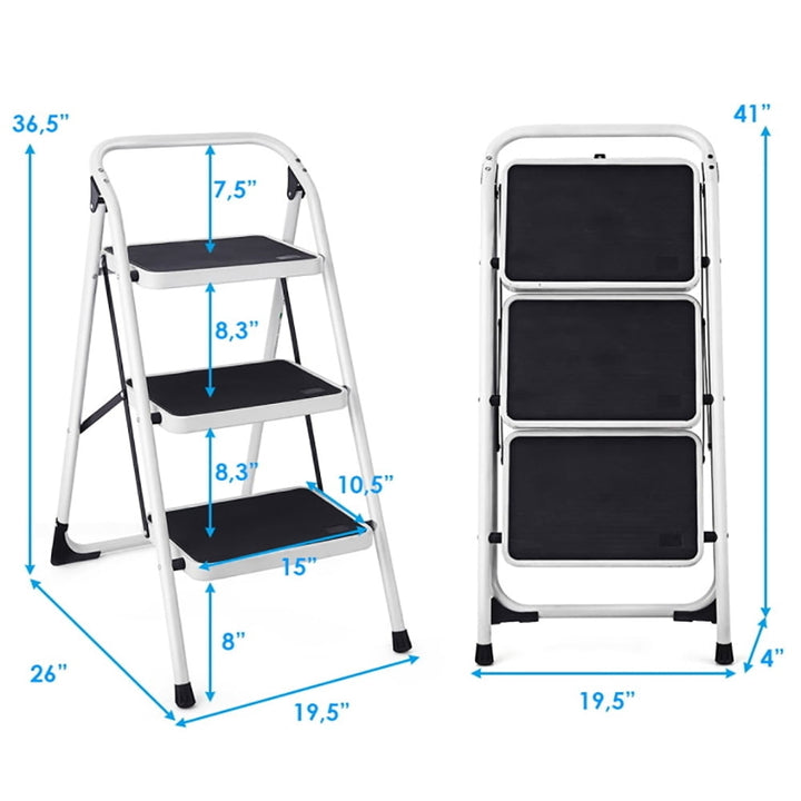 Hommoo Step Ladder, Folding Step Stool, Stepladders,Folding 3-Step Ladder with Handgrip and Anti-Slip Platform Image 5