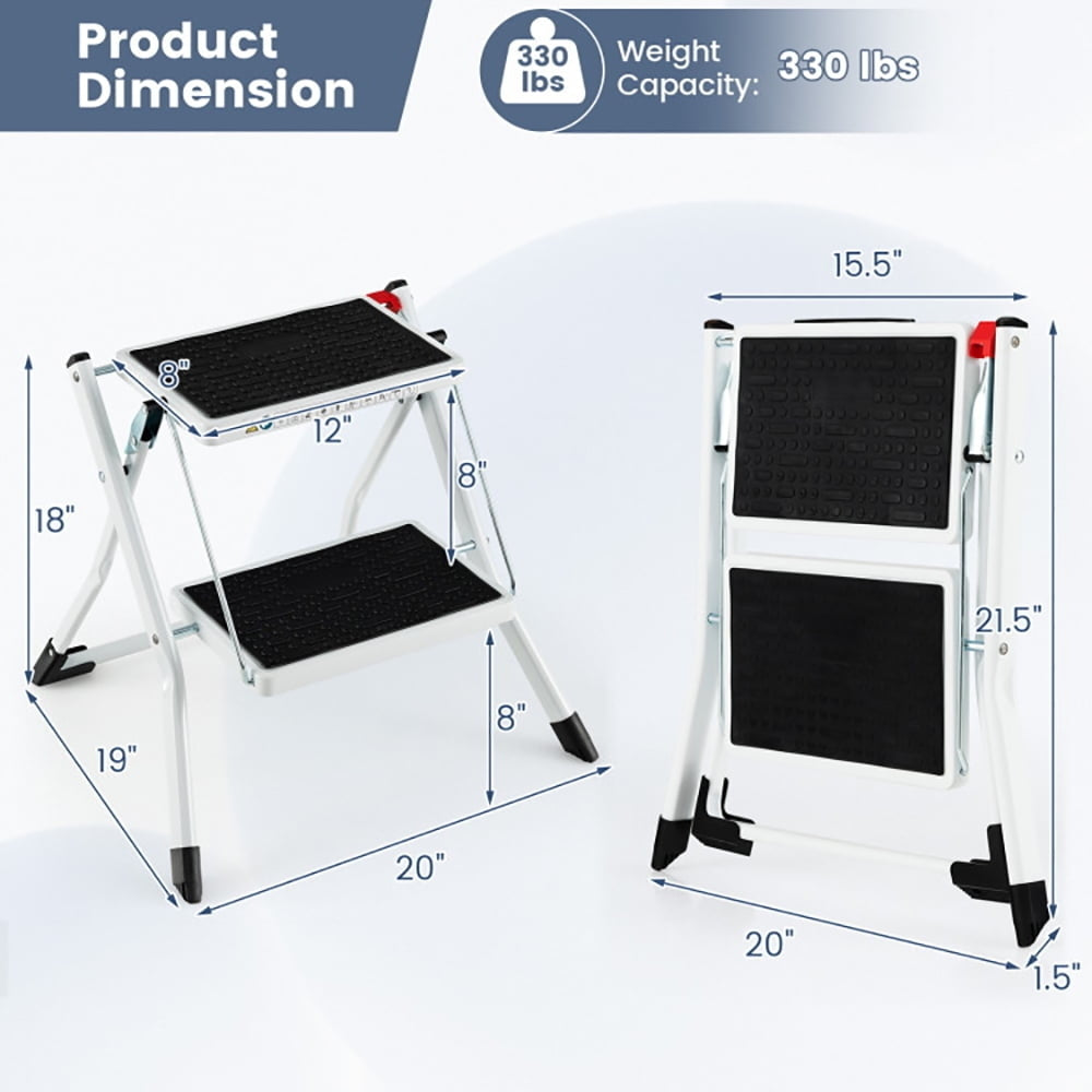 Hommoo Step Ladder, Folding Step Stool, Stepladders,Folding 2 Step Ladder wiht Anti-Slip Pedal and Large Foot Pads-Black Image 4