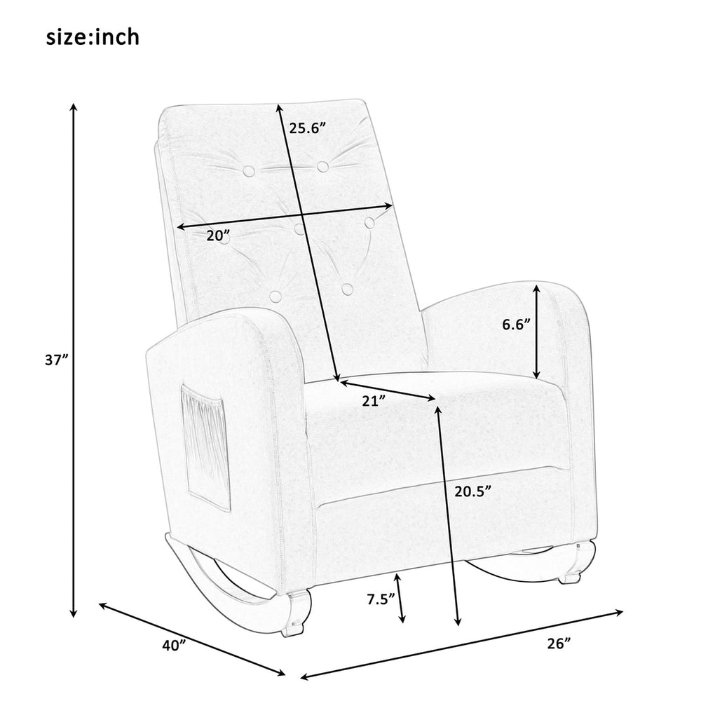 Hommoo Baby Room High Back Rocking Chair Nursery Chair, Comfortable Rocker Fabric Padded Seat, Gray Image 2