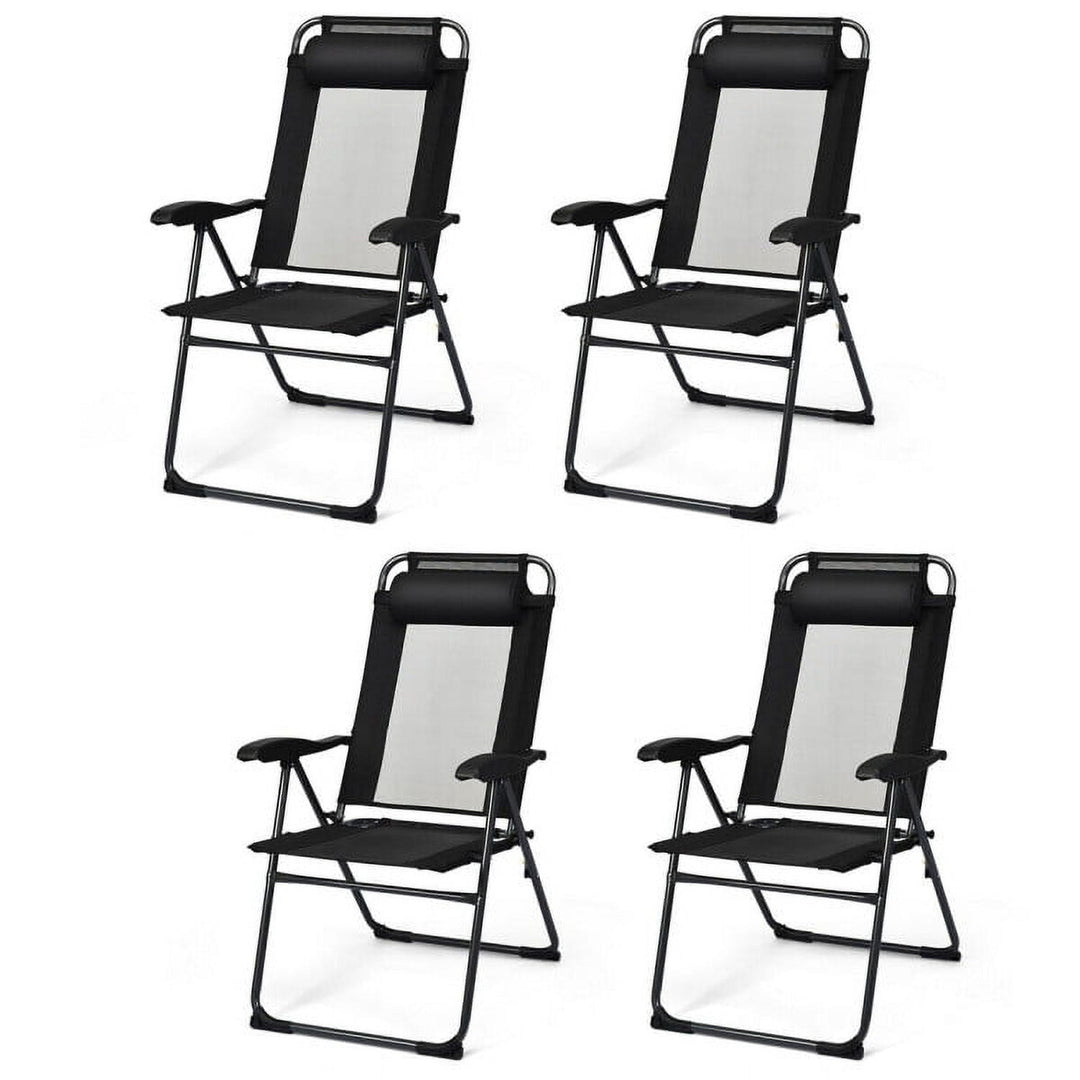 Hommoo 4 Pieces Patio Garden Adjustable Reclining Folding Chairs with Headrest-Black, Outdoor Dining Chair for Outside Image 1