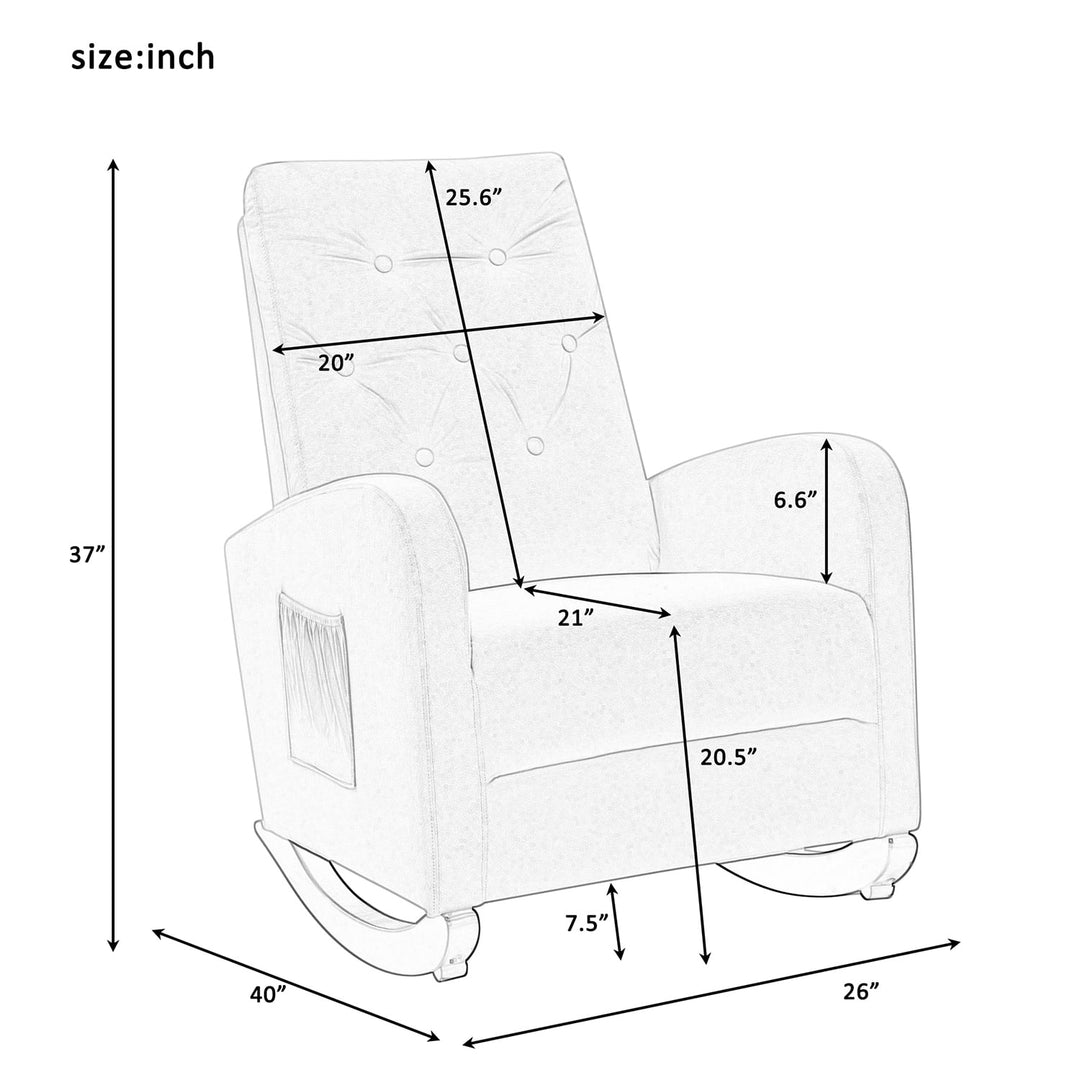 Hommoo Baby Room High Back Rocking Chair Nursery Chair, Comfortable Rocker Fabric Padded Seat, Tan Image 4