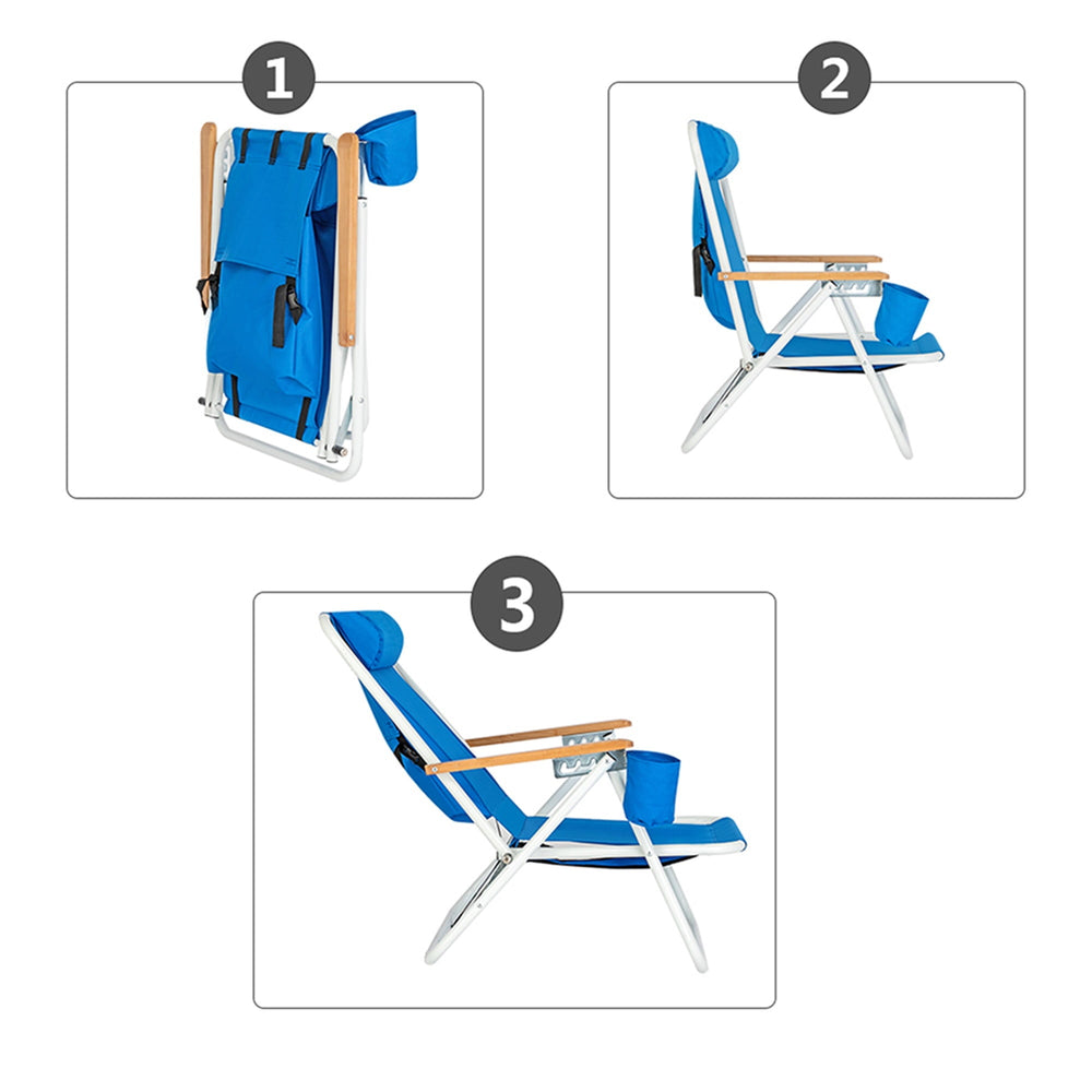 Hommoo 2 Pack Portable High Strength Beach Chair with Adjustable Headrest, Portable Folding Chair, Reclining Chair Blue Image 2