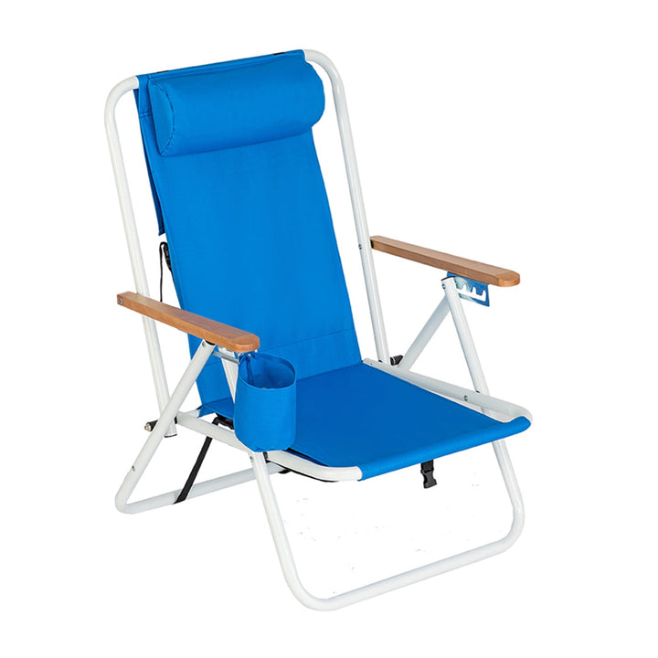 Hommoo 2 Pack Portable High Strength Beach Chair with Adjustable Headrest, Portable Folding Chair, Reclining Chair Blue Image 6