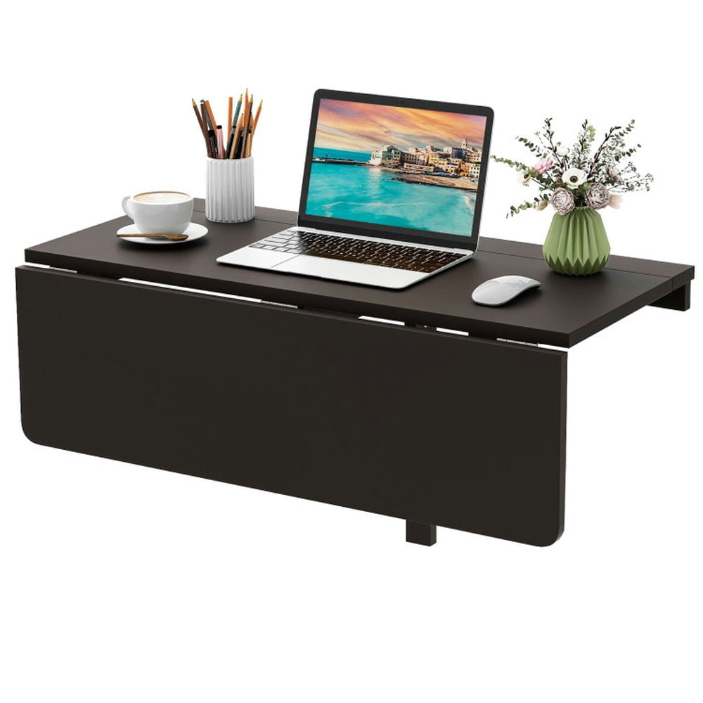 Hommoo Wall Mounted Folding Desk, Table Wall Mounted,31.5 x 23.5 Inch Wall Mounted Folding Table for Small Spaces-Brown Image 1