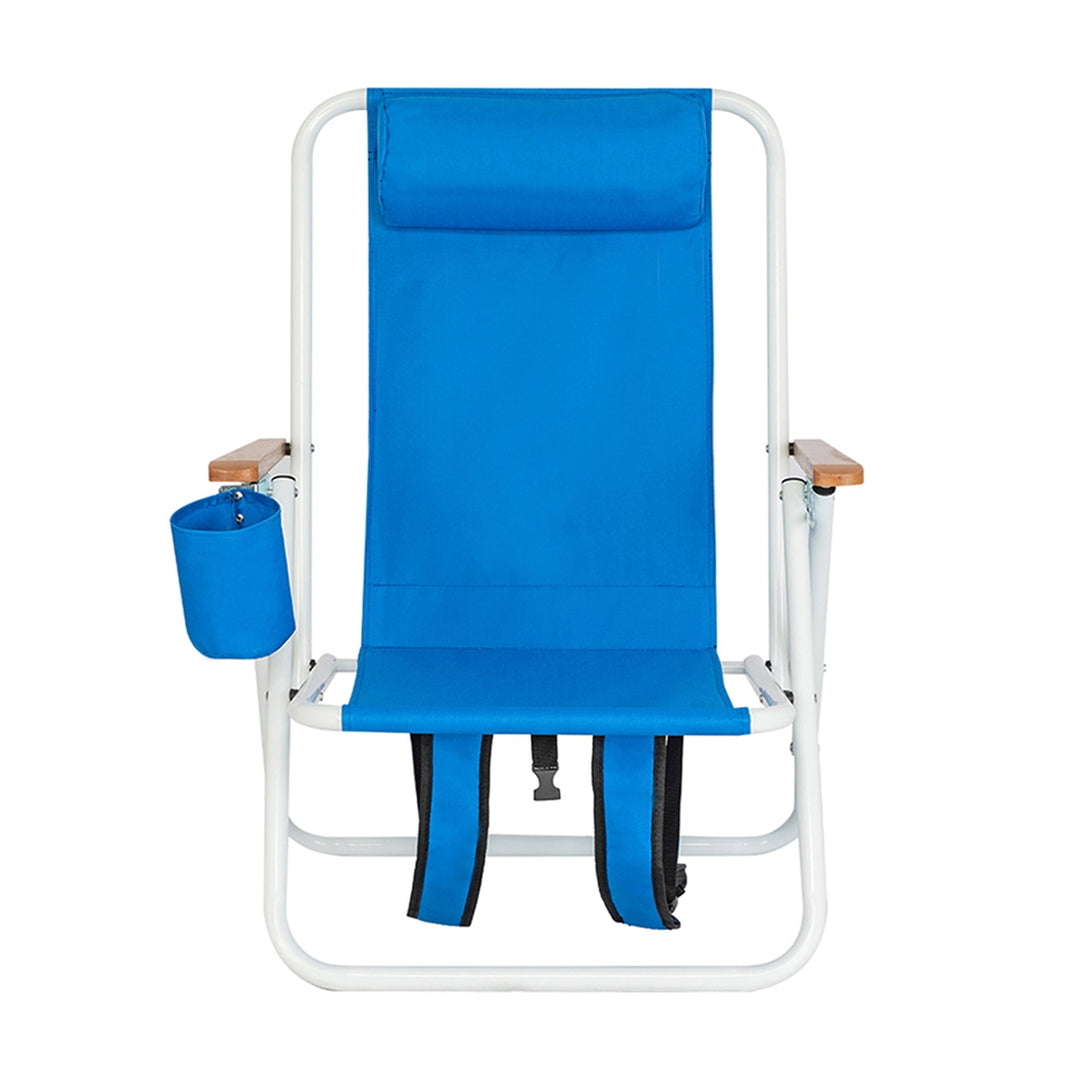 Hommoo 2 Pack Portable High Strength Beach Chair with Adjustable Headrest, Portable Folding Chair, Reclining Chair Blue Image 7