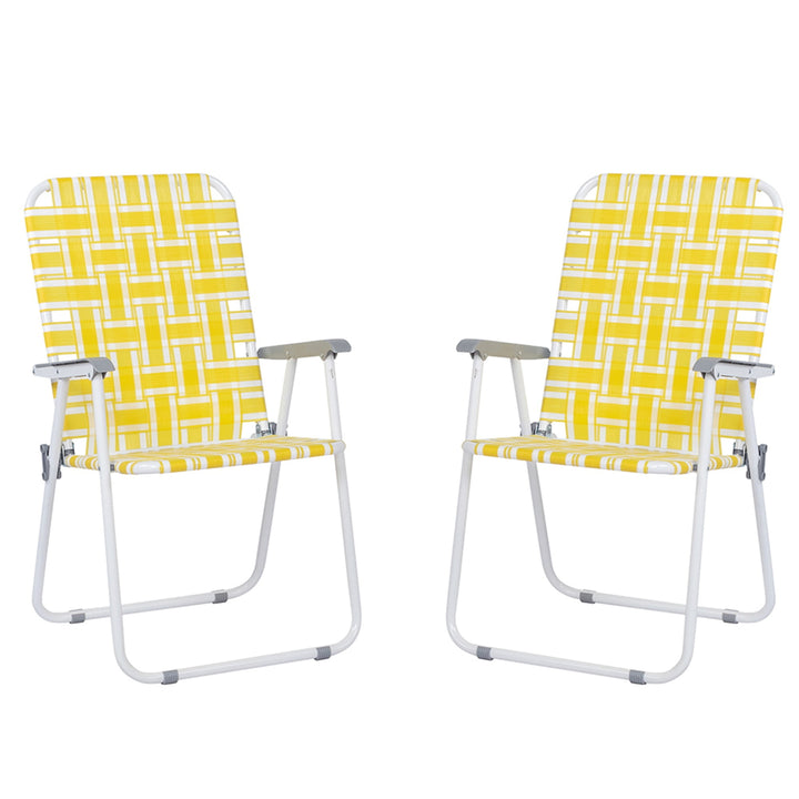 Hommoo Folding Chair, 2pcs Steel Tube PP Webbing Bearing 120kg Folding Beach Chair YellowandWhite Strip Image 2