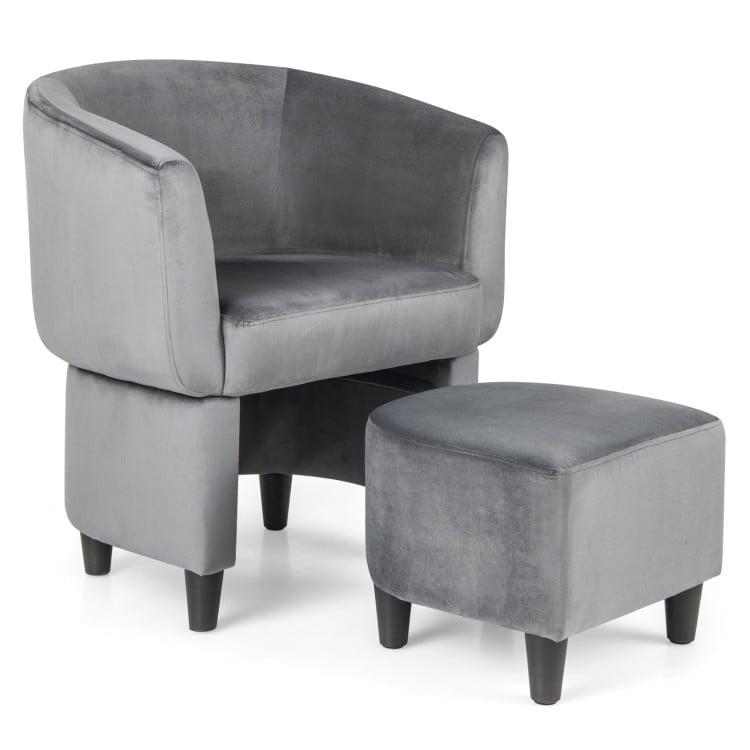 Hommoo Upholstered Velvet Barrel Chair with Ottoman, Fabric Lazy Chair Large Accent Chair, Grey Image 1