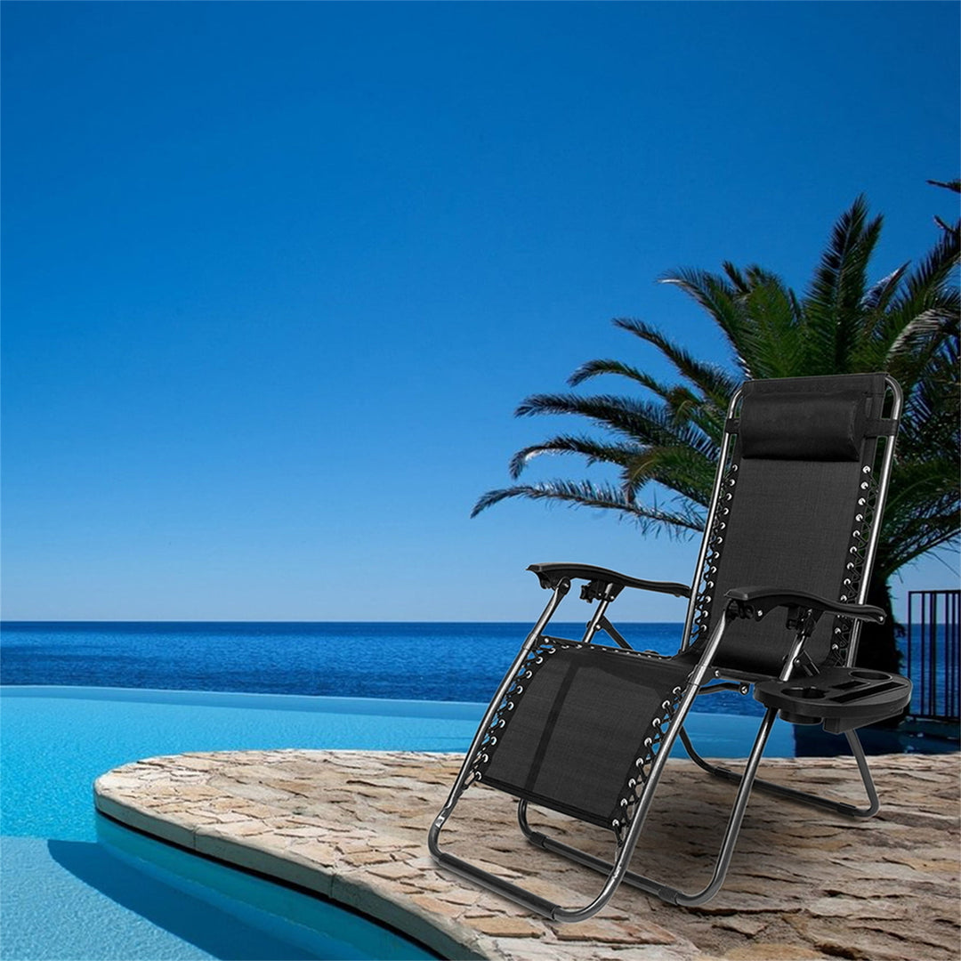 Hommoo 2 Pack Patio Zero Gravity Chair Outdoor Lounge Chair, Adjustable Folding Chairs with Pillow and Utility Tray, Image 1