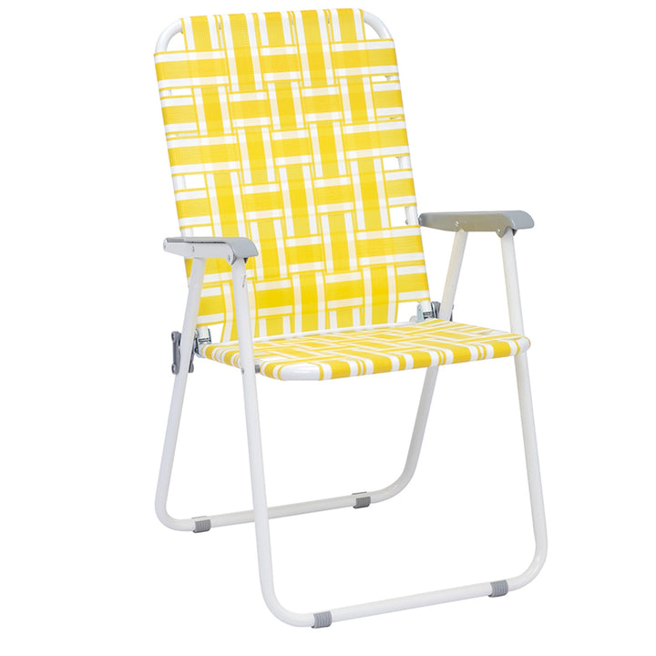 Hommoo Folding Chair, 2pcs Steel Tube PP Webbing Bearing 120kg Folding Beach Chair YellowandWhite Strip Image 3