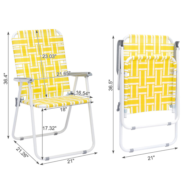 Hommoo Folding Chair, 2pcs Steel Tube PP Webbing Bearing 120kg Folding Beach Chair YellowandWhite Strip Image 4