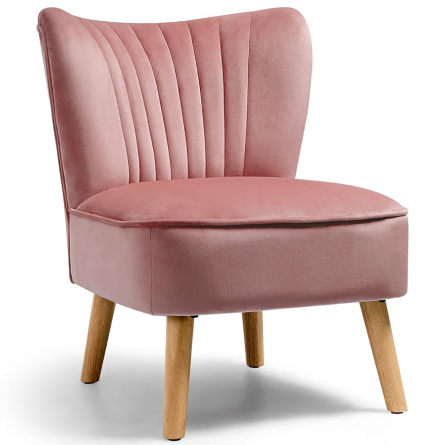 Hommoo Armless Accent Chair, Wingback Sofa Chair,Reading Chair,Modern Armless Velvet Accent Chair with Wood Legs-Pink Image 1