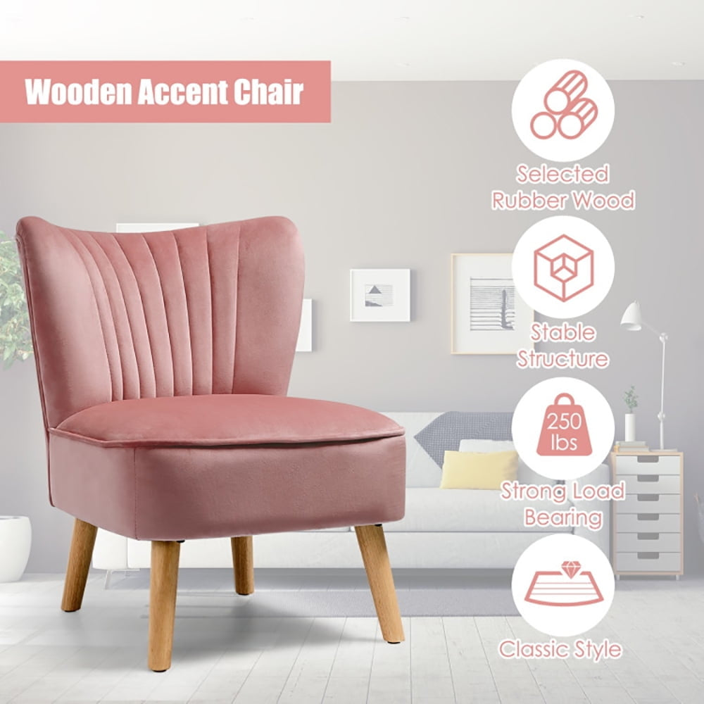 Hommoo Armless Accent Chair, Wingback Sofa Chair,Reading Chair,Modern Armless Velvet Accent Chair with Wood Legs-Pink Image 2