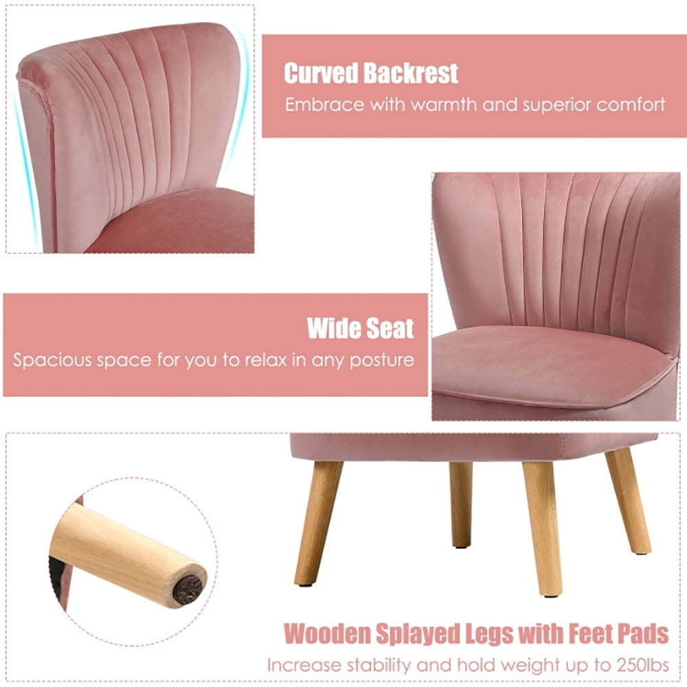 Hommoo Armless Accent Chair, Wingback Sofa Chair,Reading Chair,Modern Armless Velvet Accent Chair with Wood Legs-Pink Image 4