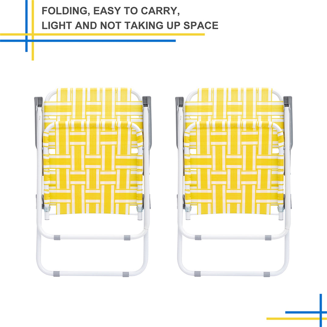 Hommoo Folding Chair, 2pcs Steel Tube PP Webbing Bearing 120kg Folding Beach Chair YellowandWhite Strip Image 6