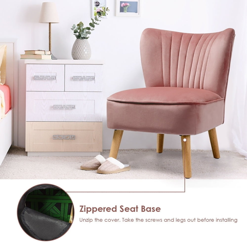 Hommoo Armless Accent Chair, Wingback Sofa Chair,Reading Chair,Modern Armless Velvet Accent Chair with Wood Legs-Pink Image 5