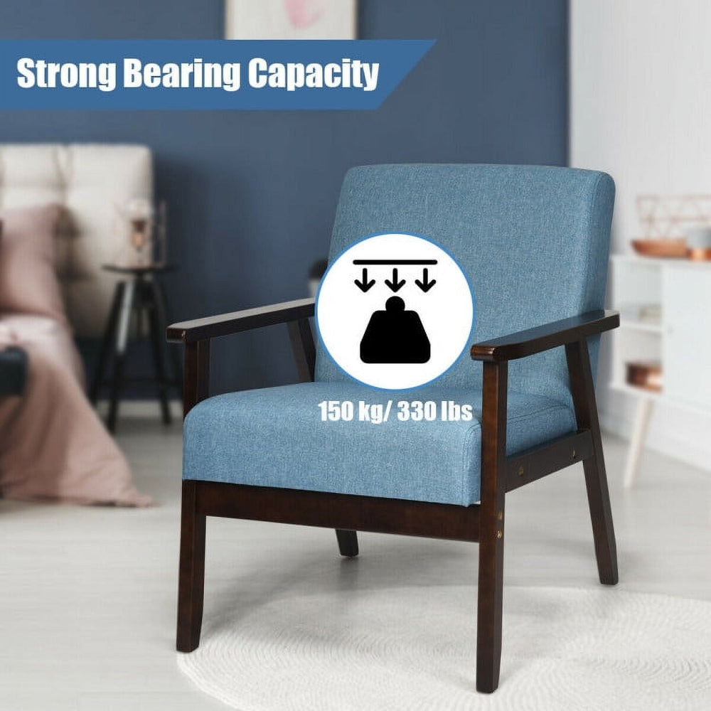 Hommoo Lounge Chair, Accent Armchair Leisure Chair,Accent Sofa Chair,Solid Rubber Wood Fabric Accent Armchair-Blue Image 2