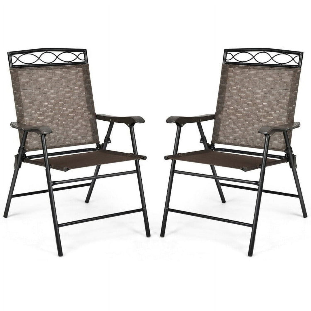 Hommoo Set of 2 Patio Folding Chairs Sling Portable Dining Chair Set with Armrest, Outdoor Dining Chair for Outside Image 1