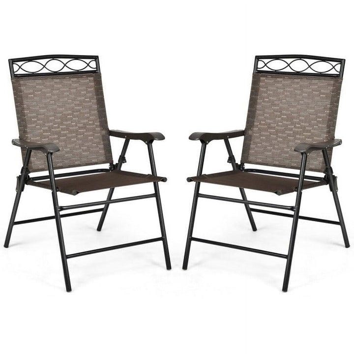 Hommoo Set of 2 Patio Folding Chairs Sling Portable Dining Chair Set with Armrest, Outdoor Dining Chair for Outside Image 1