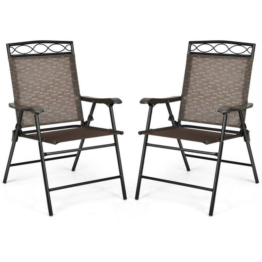 Hommoo Set of 2 Patio Folding Chairs Sling Portable Dining Chair Set with Armrest, Outdoor Dining Chair for Outside Image 1