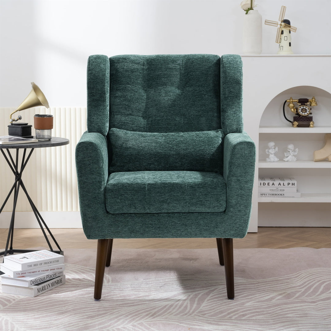 Hommoo Reading Arm Living Room Comfy Accent Chairs for Bedroom, Comfy Upholstered Single Sofa Blackish Green Image 1