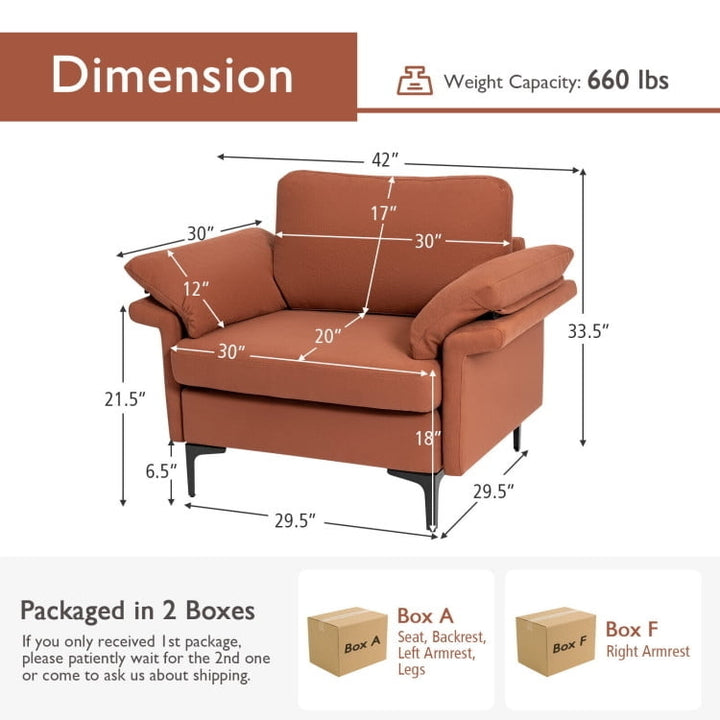 Hommoo Modern Fabric Accent Armchair with Original Distributed Spring and Armrest Cushions, Fabric Lazy Chair Large Image 2