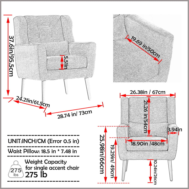 Hommoo Reading Arm Living Room Comfy Accent Chairs for Bedroom, Comfy Upholstered Single Sofa Blackish Green Image 6