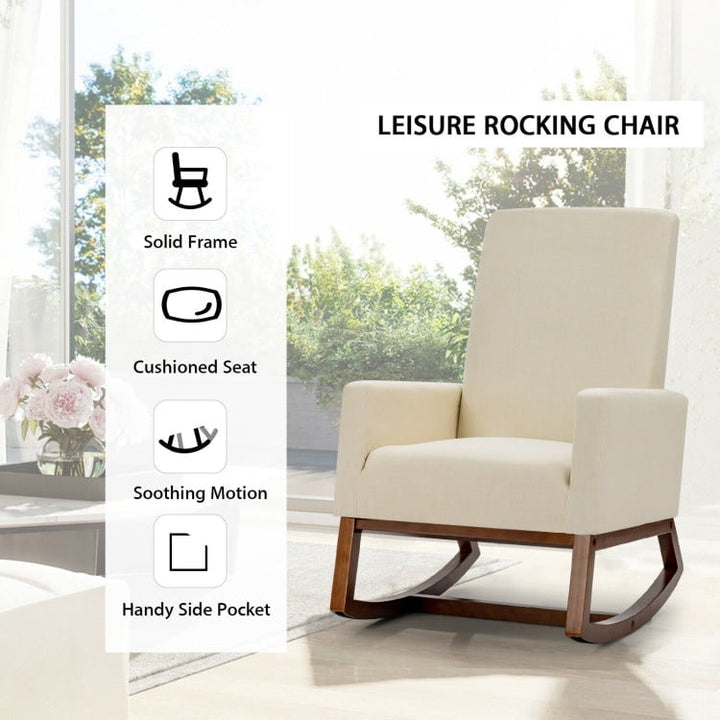 Hommoo Rocking High Back Upholstered Lounge Armchair with Side Pocket, Fabric Lazy Chair Large Accent Chair, Beige Image 2