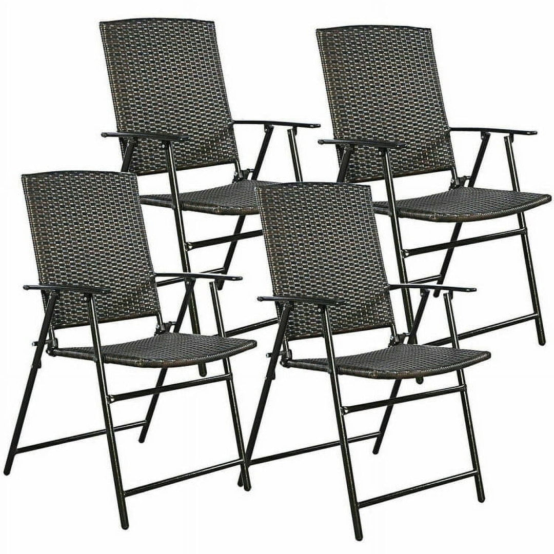 Hommoo Set of 4 Rattan Folding Chairs, Outdoor Dining Chair for Outside Patio, All Weather, Porch, Garden, Poolside Image 3