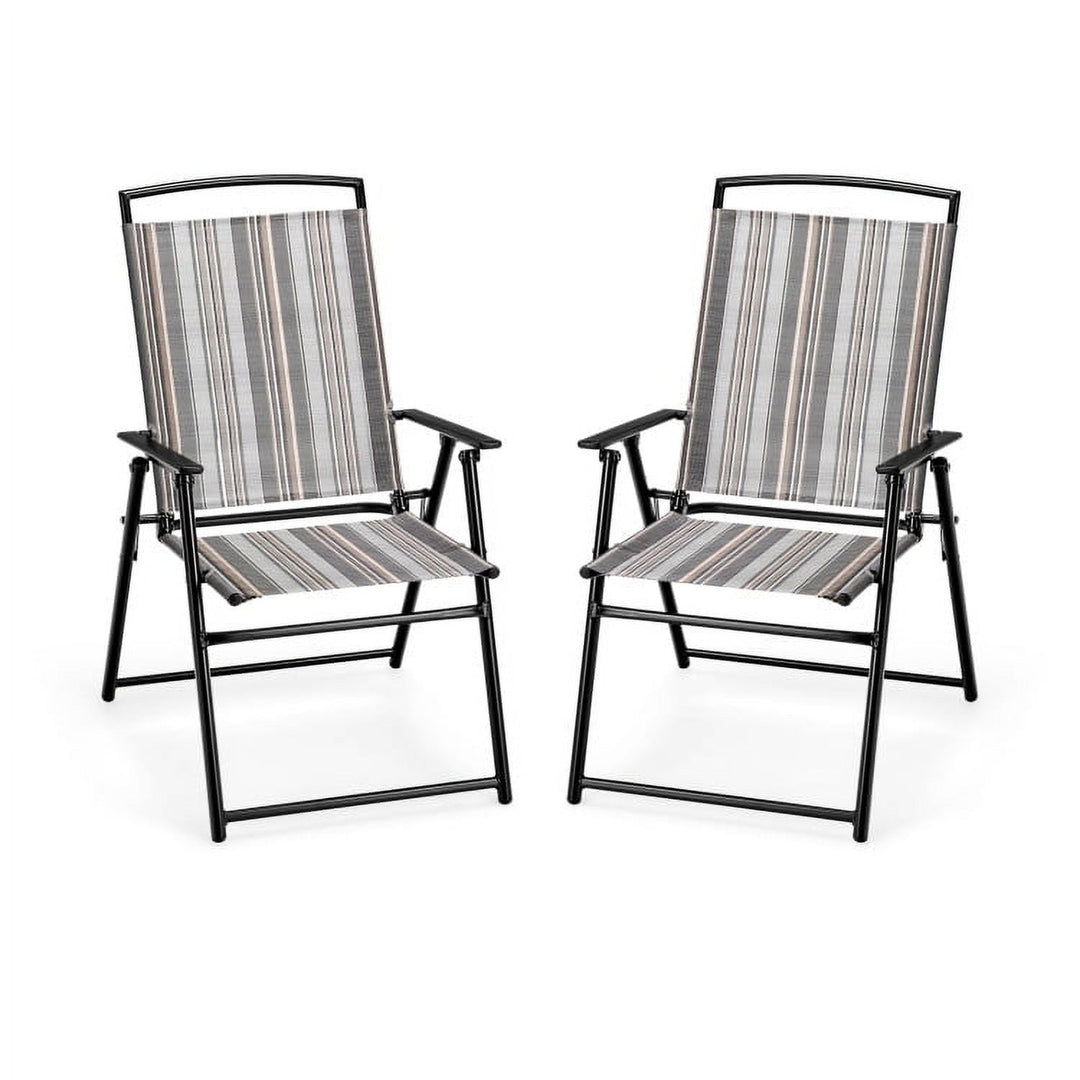 Hommoo Patio Dining Chairs Set of 2, Outdoor Folding Sling Chair with Adjustable Backrest for Porch Camping Pool Beach Image 1