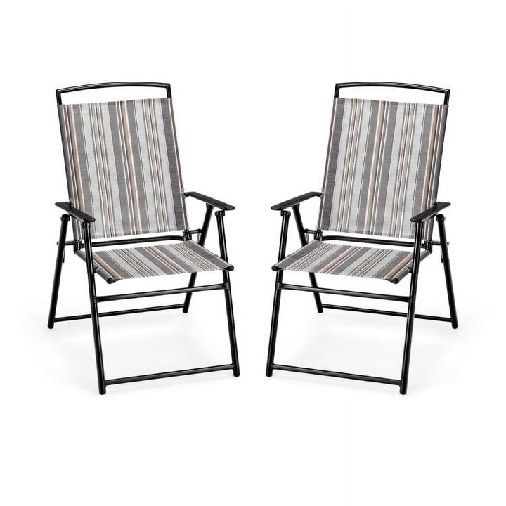 Hommoo Patio Dining Chairs Set of 2, Outdoor Folding Sling Chair with Adjustable Backrest for Porch Camping Pool Beach Image 1