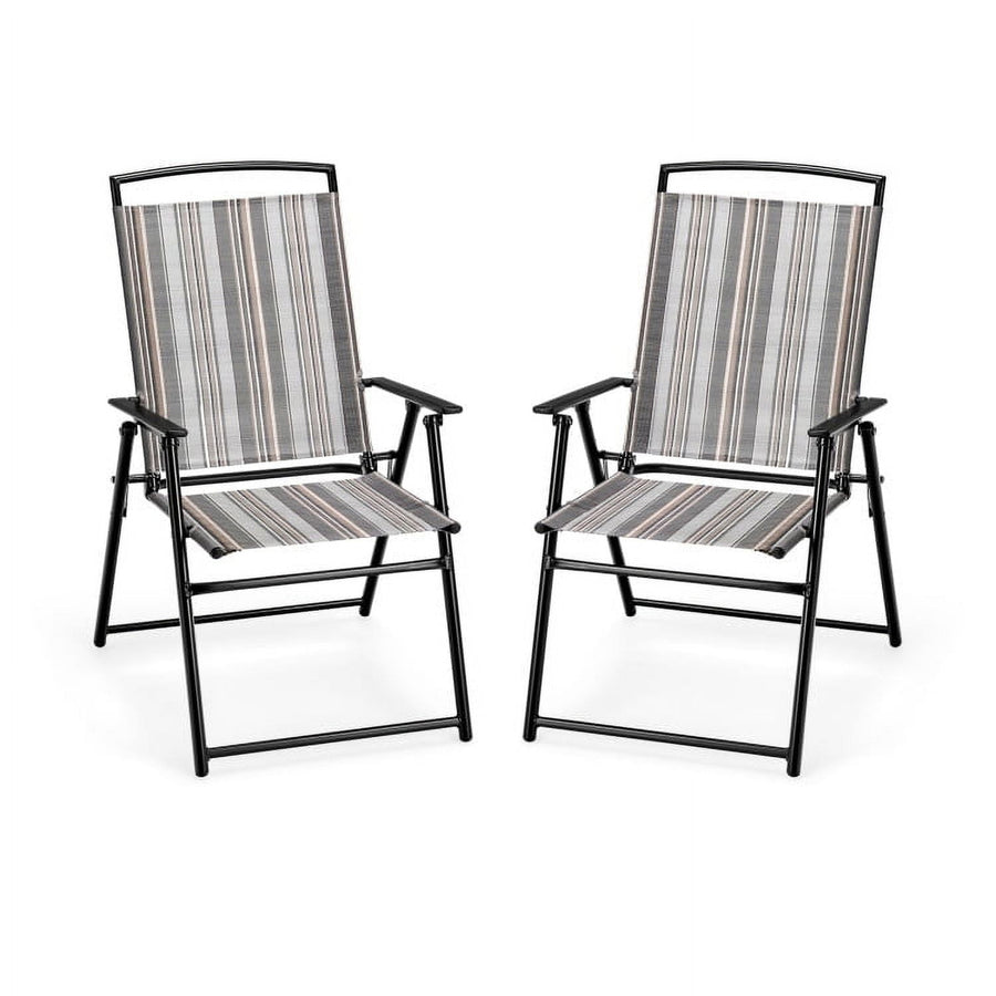 Hommoo Patio Dining Chairs Set of 2, Outdoor Folding Sling Chair with Adjustable Backrest for Porch Camping Pool Beach Image 1