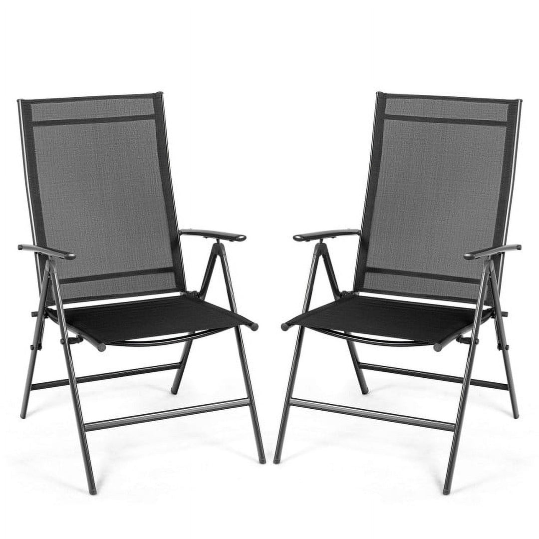 Hommoo Set of 2 Adjustable Portable Patio Folding Dining Chair Recliners-Black, Outdoor Dining Chair for Outside Patio Image 1