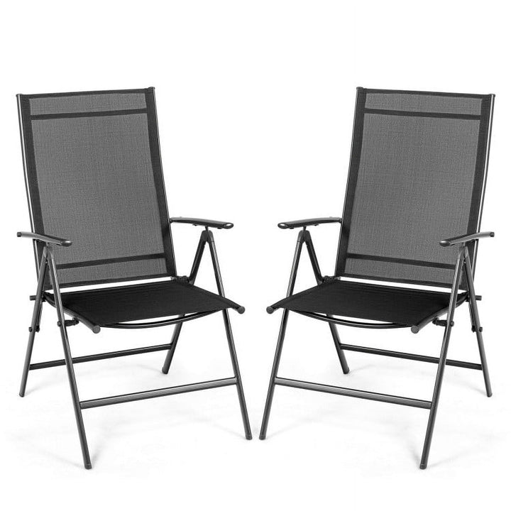 Hommoo Set of 2 Adjustable Portable Patio Folding Dining Chair Recliners-Black, Outdoor Dining Chair for Outside Patio Image 1