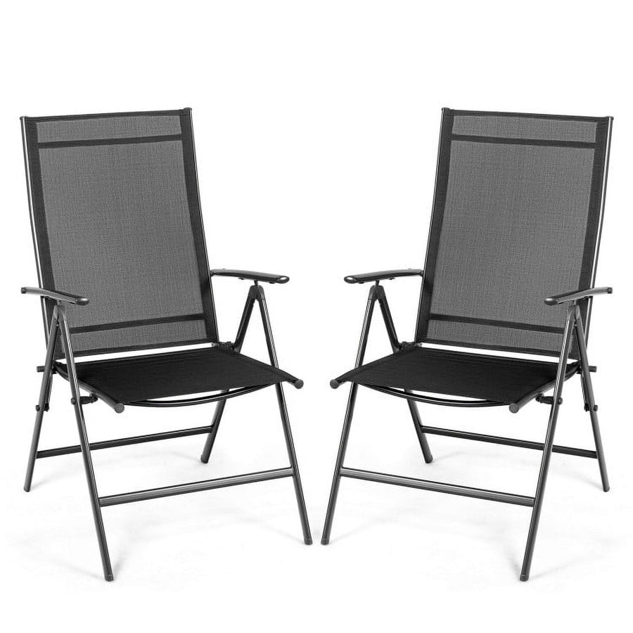 Hommoo Set of 2 Adjustable Portable Patio Folding Dining Chair Recliners-Black, Outdoor Dining Chair for Outside Patio Image 1