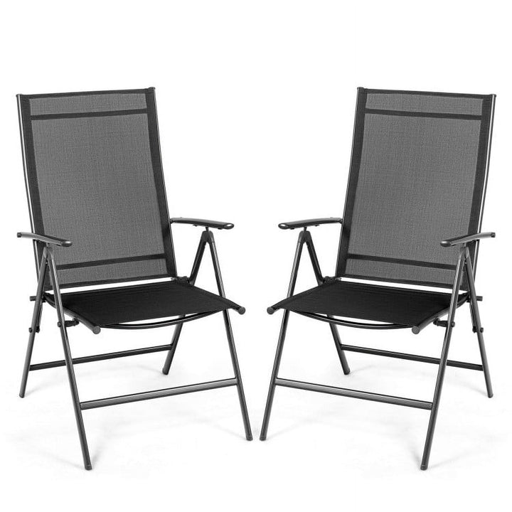 Hommoo Set of 2 Adjustable Portable Patio Folding Dining Chair Recliners-Black, Outdoor Dining Chair for Outside Patio Image 1