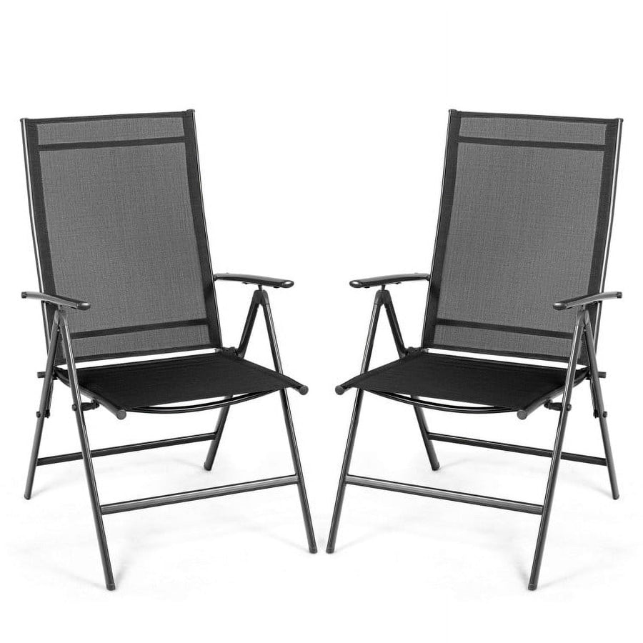 Hommoo Set of 2 Adjustable Portable Patio Folding Dining Chair Recliners-Black, Outdoor Dining Chair for Outside Patio Image 1